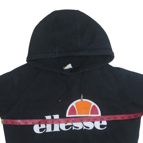 Ellesse Womens Black Cropped Hoodie Size M Logo Print Pullover - Image 3