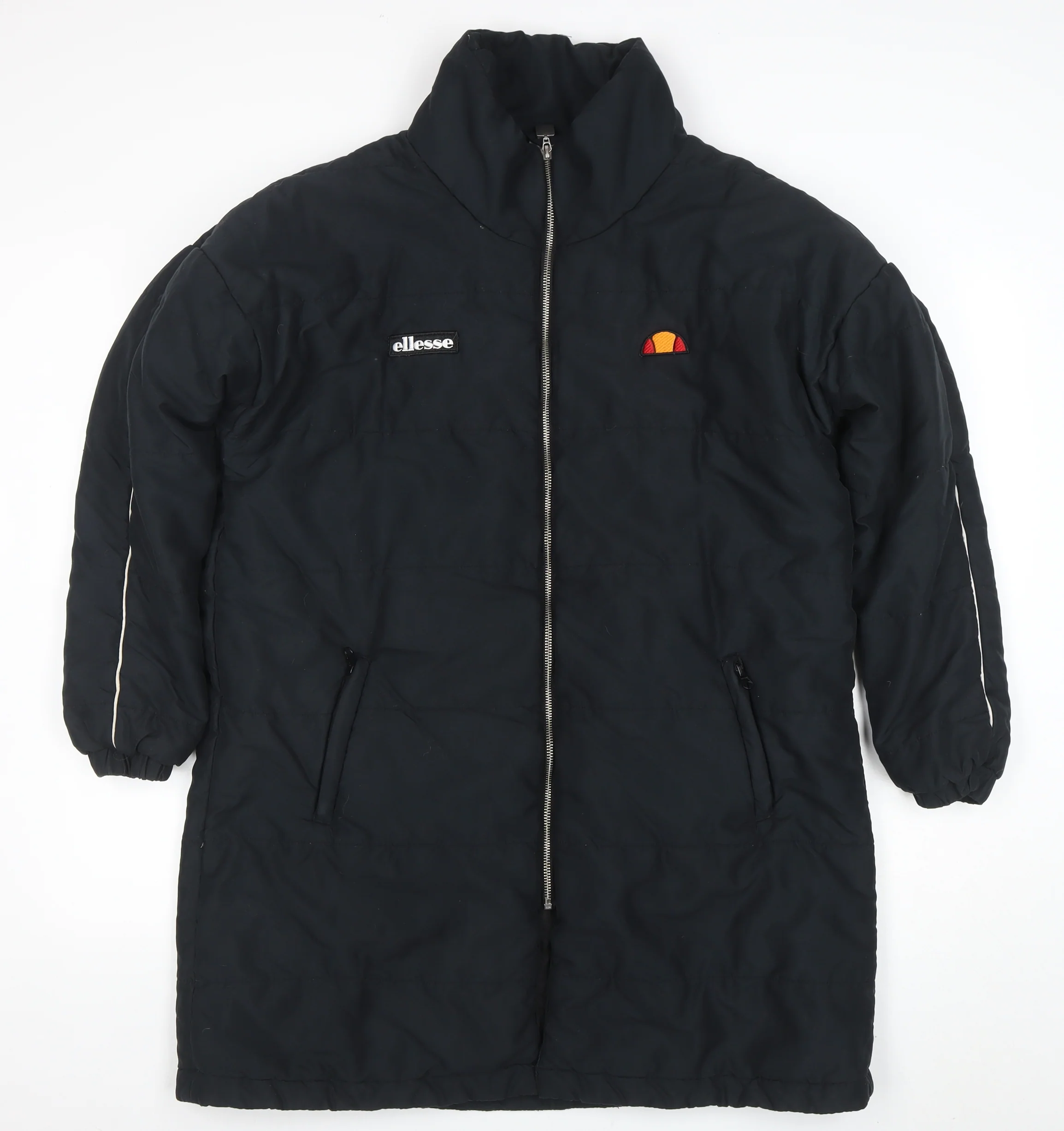 Ellesse Women's Black Long Puffer Coat UK 10 Full Zip Lined Winter Jacket