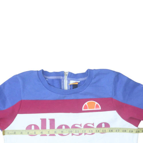 Ellesse Womens Blue White Pink Logo Sweatshirt Size 12 Cotton Blend - Image 2