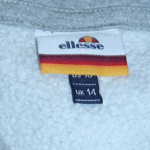 Ellesse Women's Grey Cropped Hoodie UK 14 Logo Tape Drawstring - Image 6