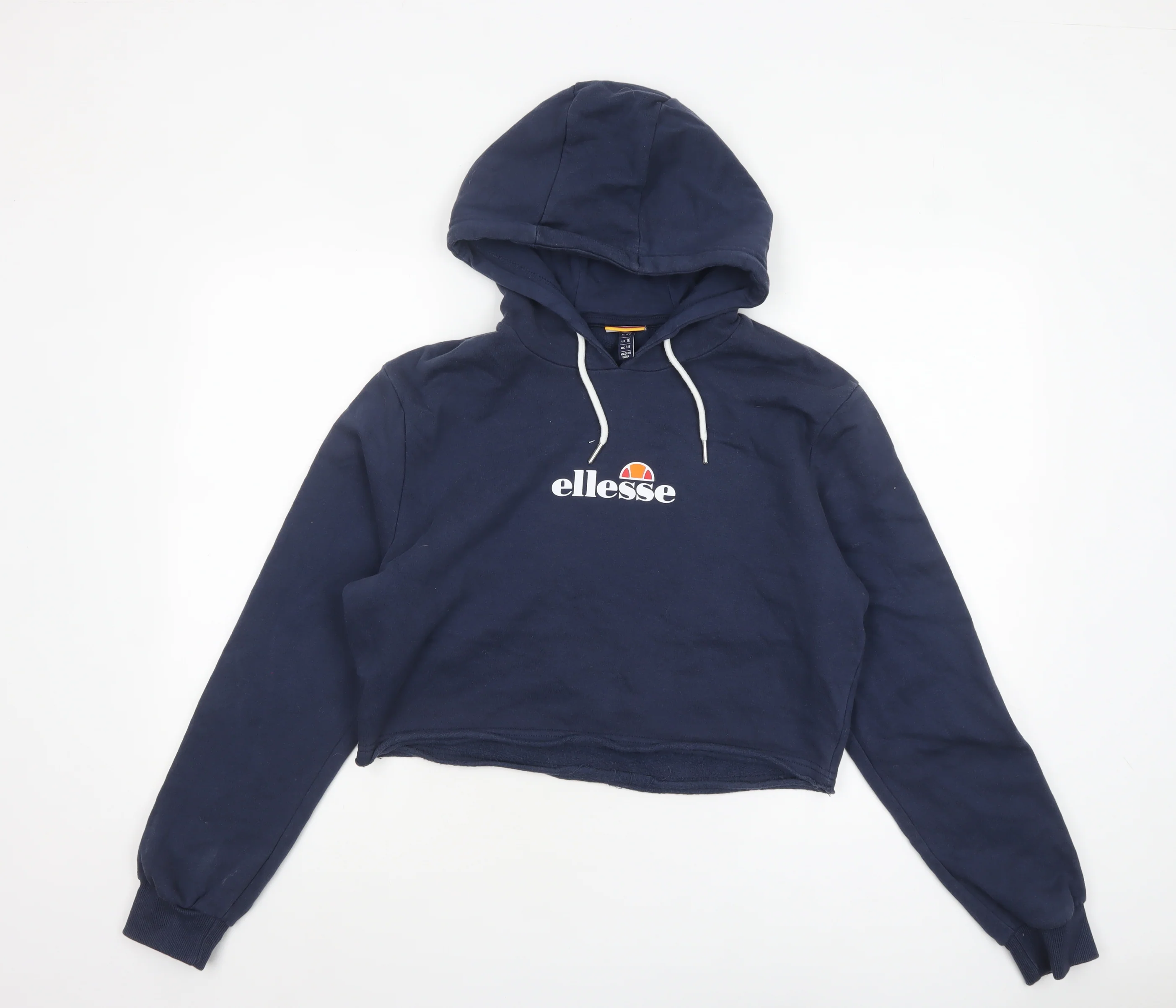 Ellesse Women's Navy Cropped Hoodie UK 14 Logo Sleeve Tape Cotton Blend