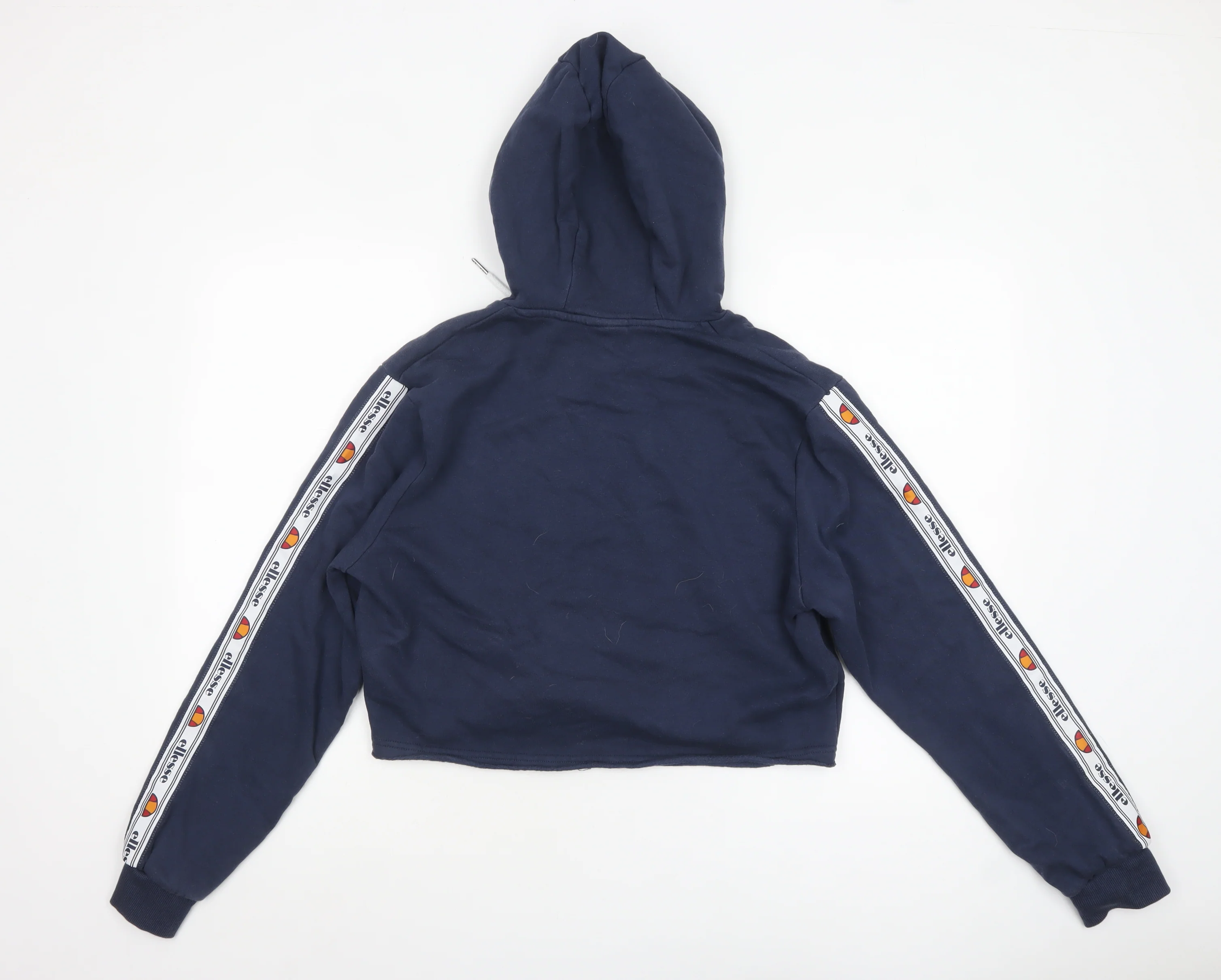 Ellesse Women's Navy Cropped Hoodie UK 14 Logo Sleeve Tape Cotton Blend - Image 3