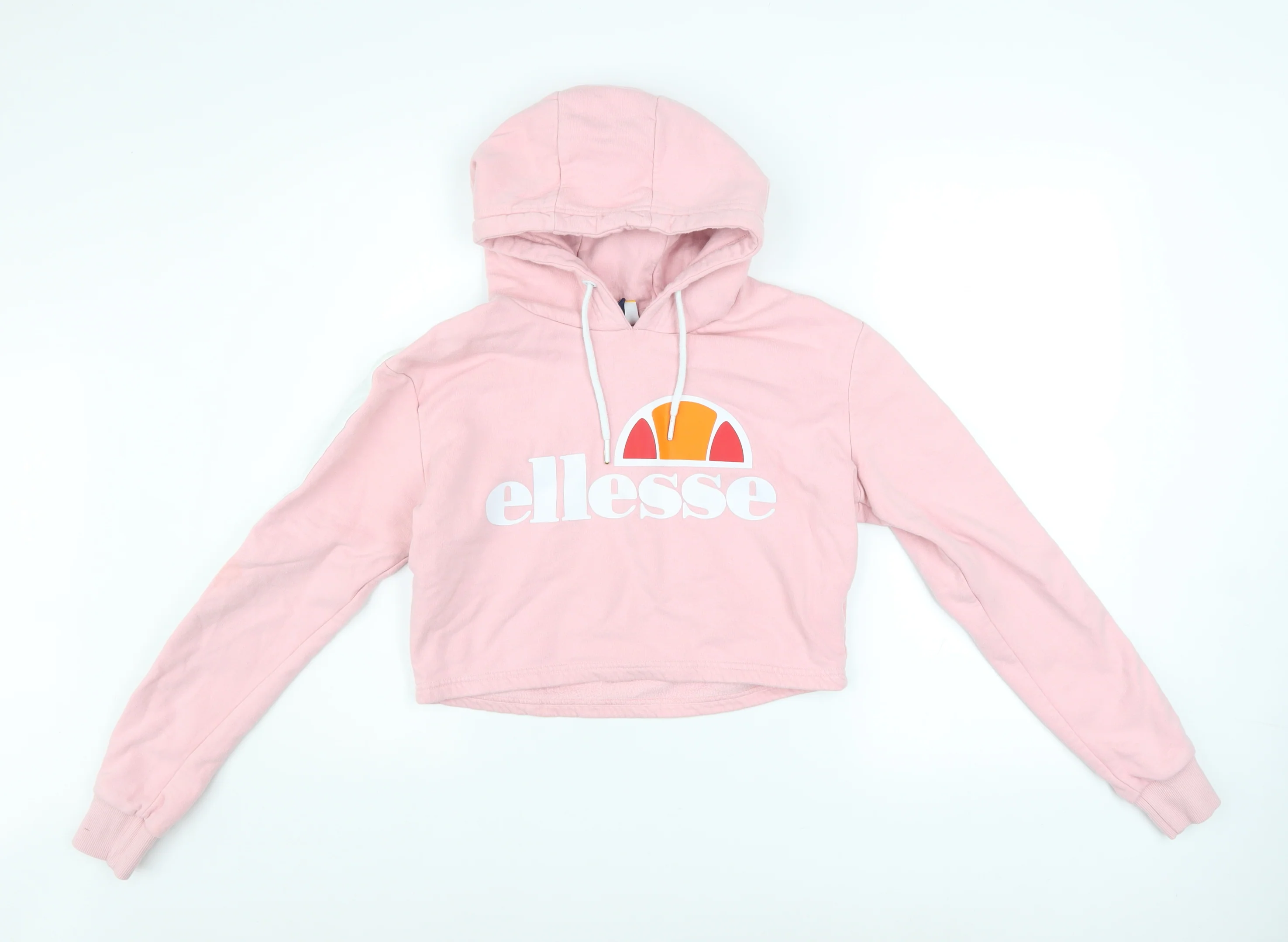 Ellesse Womens Pink Cropped Hoodie UK 10 Pullover Logo Sweatshirt