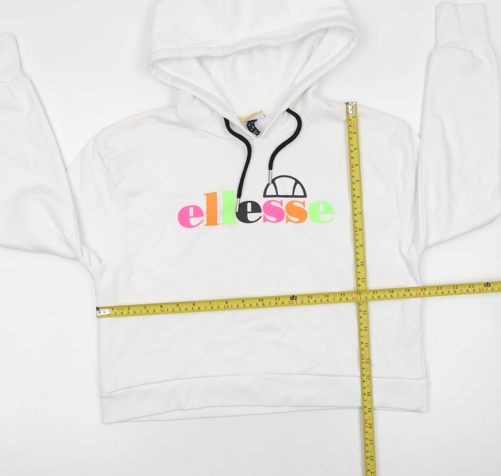 Ellesse Womens White Pullover Hoodie UK 10 Cotton Blend Logo Design - Image 2