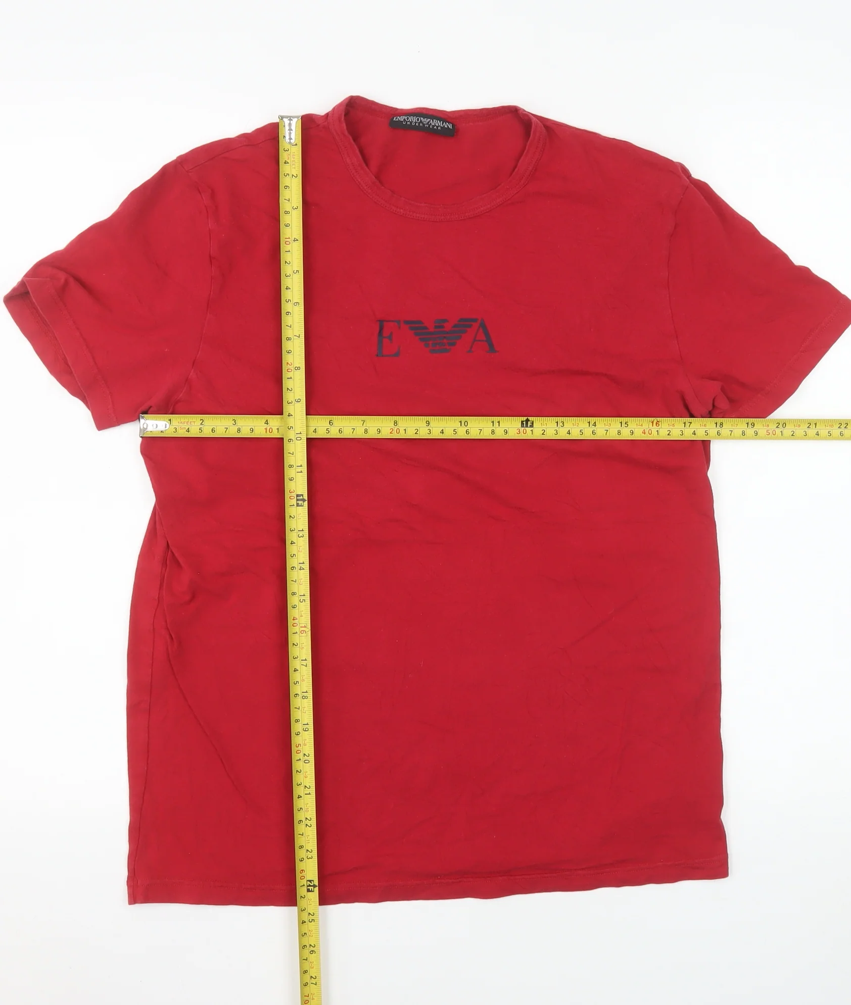 Emporio Armani Men Red Crew Neck Short Sleeve T-Shirt Size M Cotton Blend - Image 2