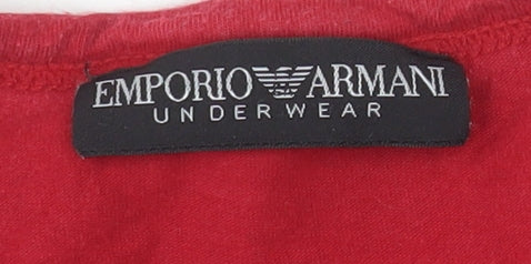 Emporio Armani Men Red Crew Neck Short Sleeve T-Shirt Size M Cotton Blend - Image 5