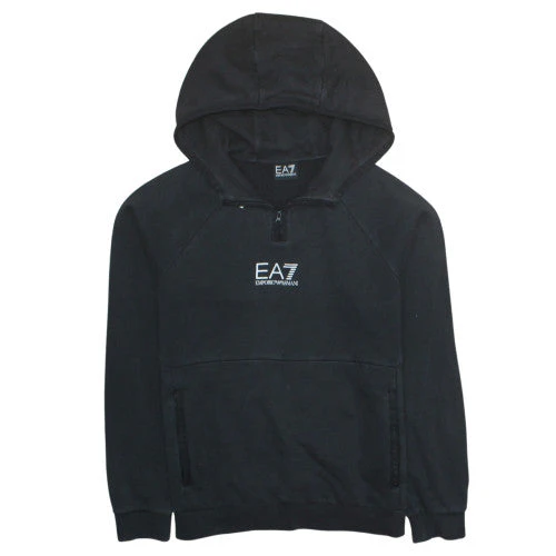 Emporio Armani Men’s Black M Hoodie Pullover EA7 Logo 1/4 Zip Fleece
