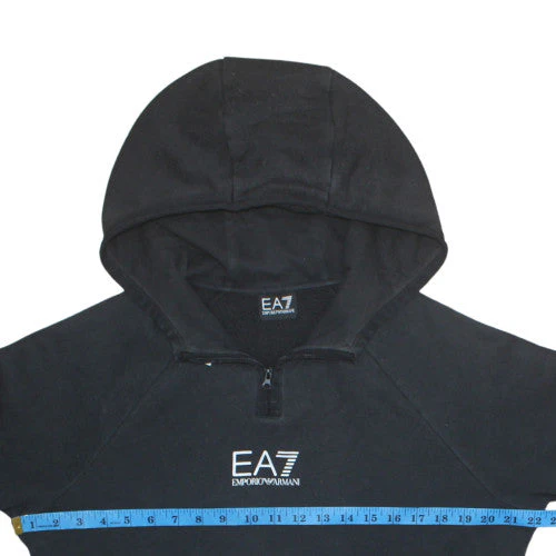 Emporio Armani Men’s Black M Hoodie Pullover EA7 Logo 1/4 Zip Fleece - Image 2