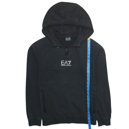 Emporio Armani Men’s Black M Hoodie Pullover EA7 Logo 1/4 Zip Fleece - Image 3