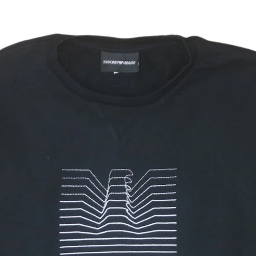 Emporio Armani Men's Black Sweatshirt Medium Embroidered Logo Pullover - Image 7
