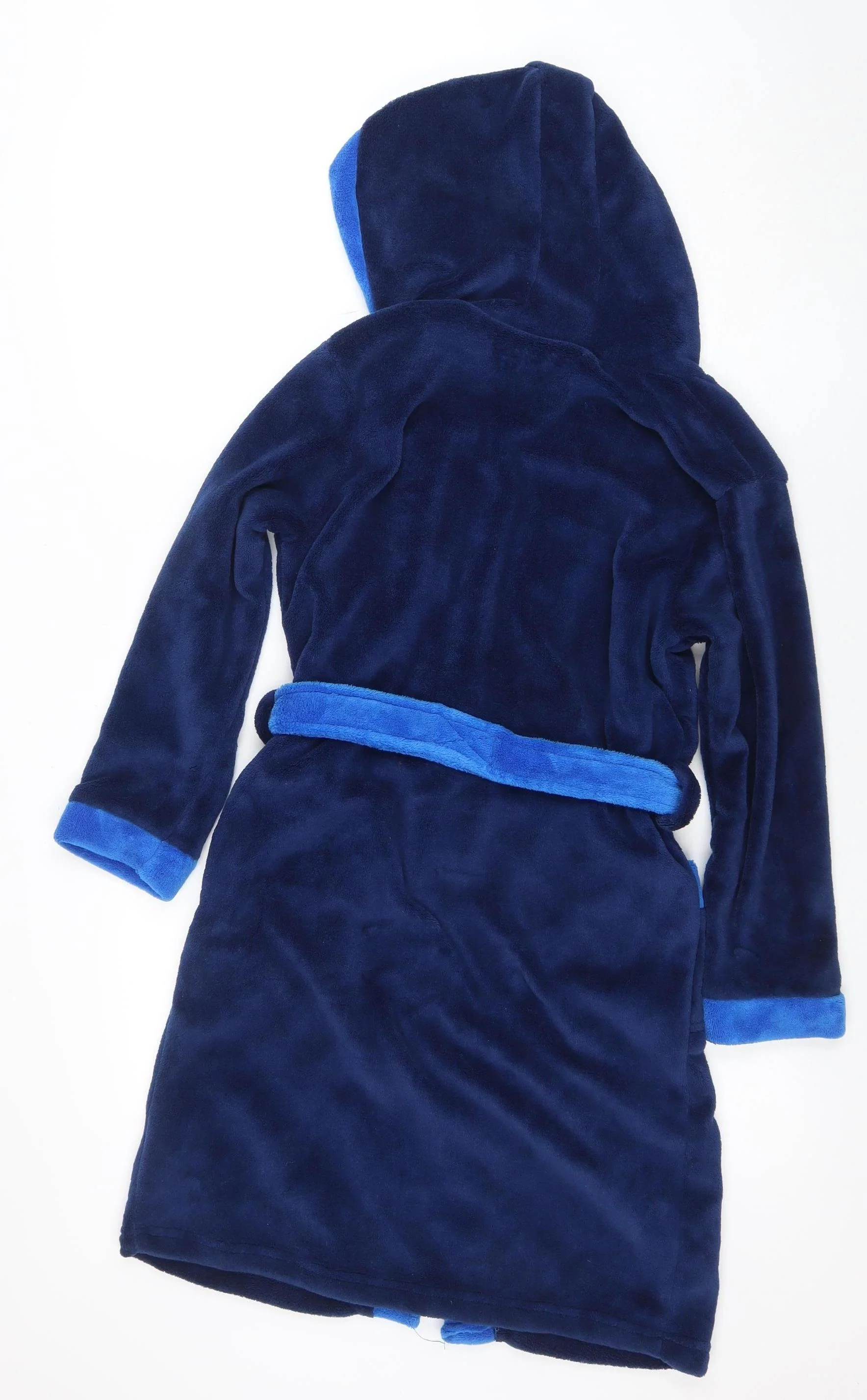England Boys Blue Fleece Hooded Robe 9-10 Years Belted Winter Nightwear - Image 3