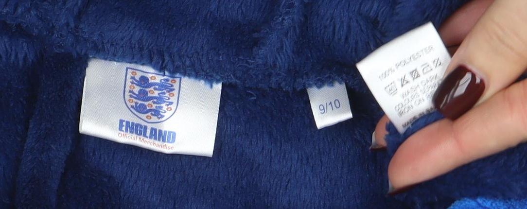 England Boys Blue Fleece Hooded Robe 9-10 Years Belted Winter Nightwear - Image 4