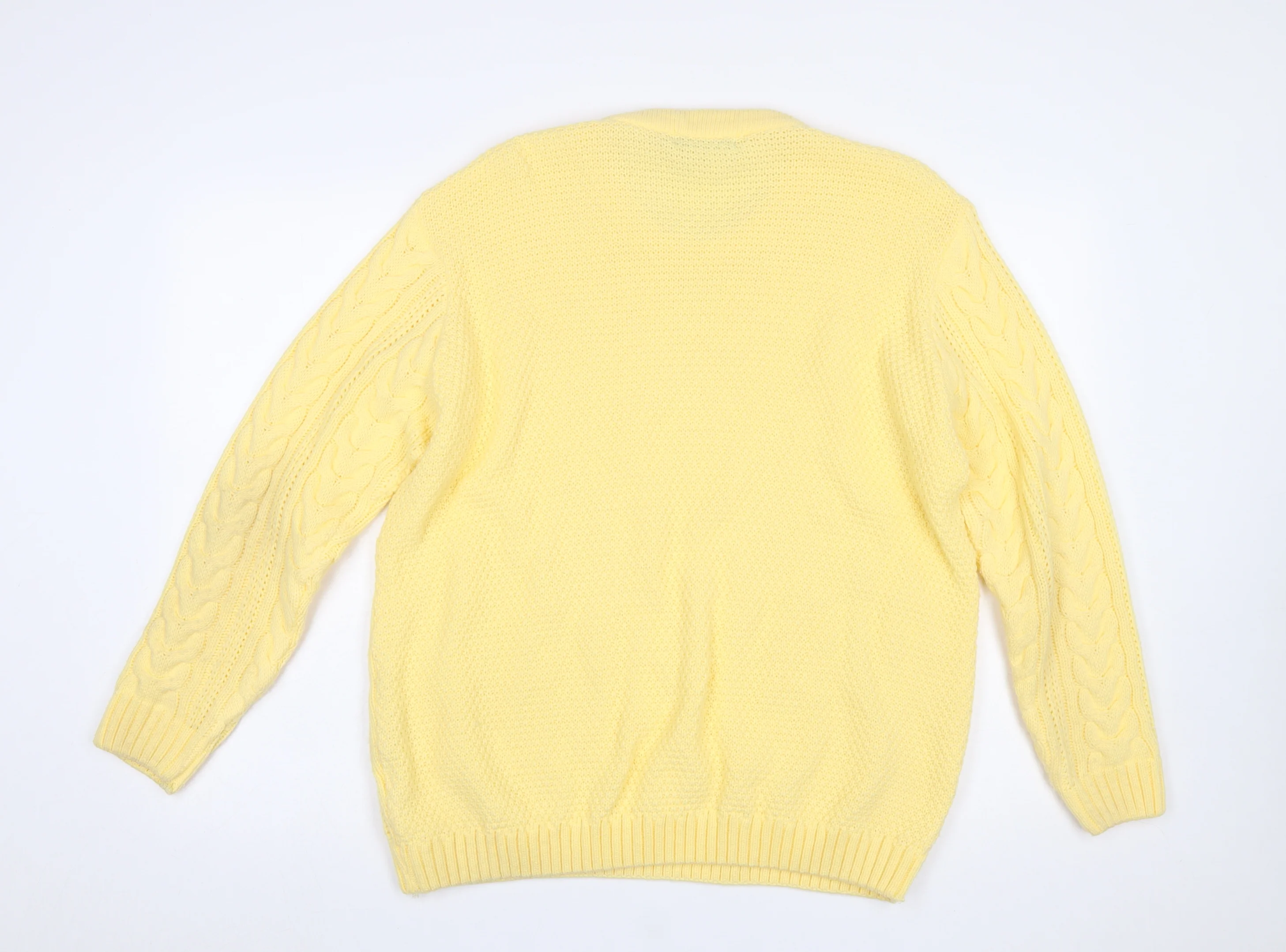 Envy Women’s Yellow Cable-Knit Acrylic Crew Neck Jumper L - Image 3