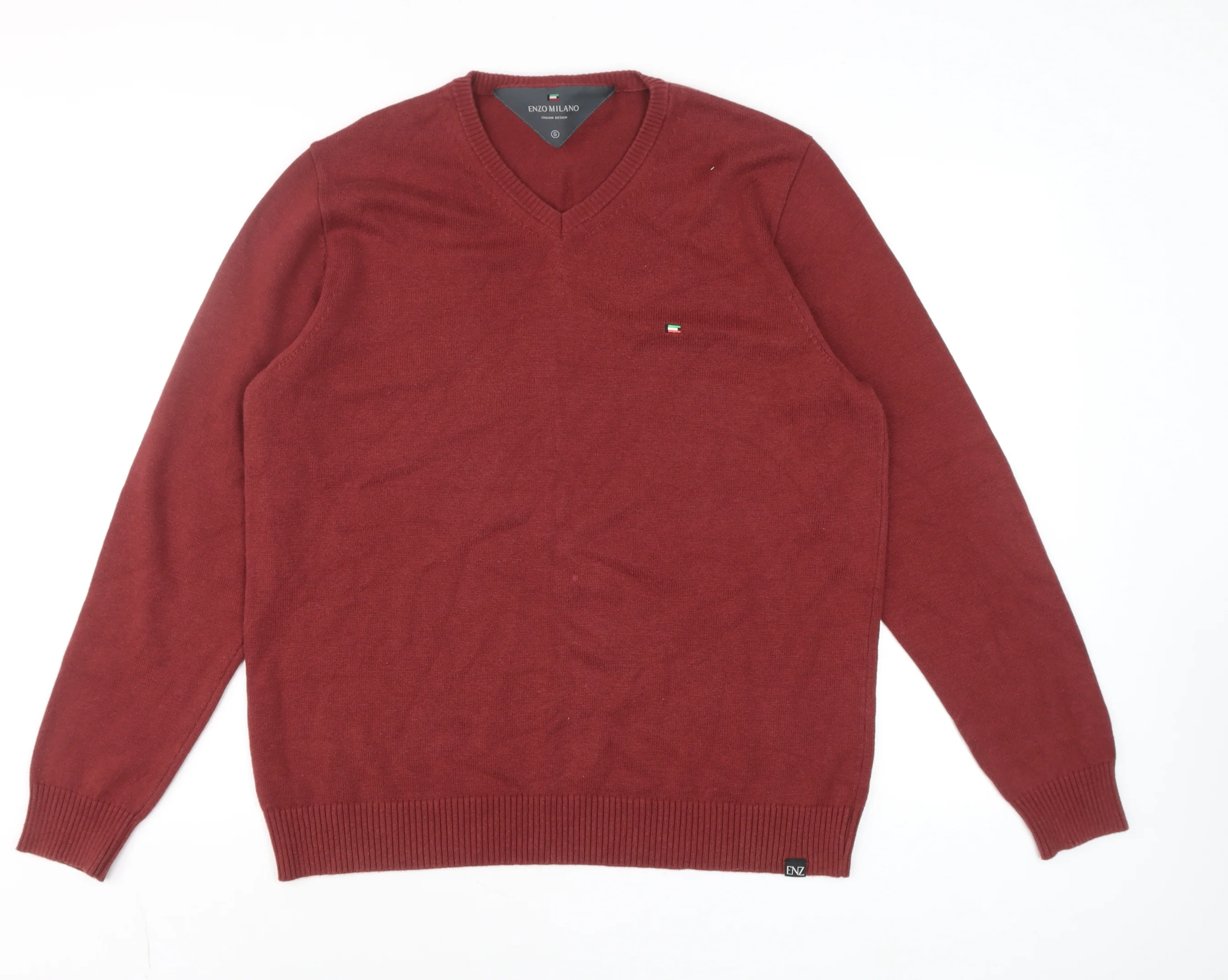Enzo Milano Men's Red V-Neck Cotton Blend Jumper Size L