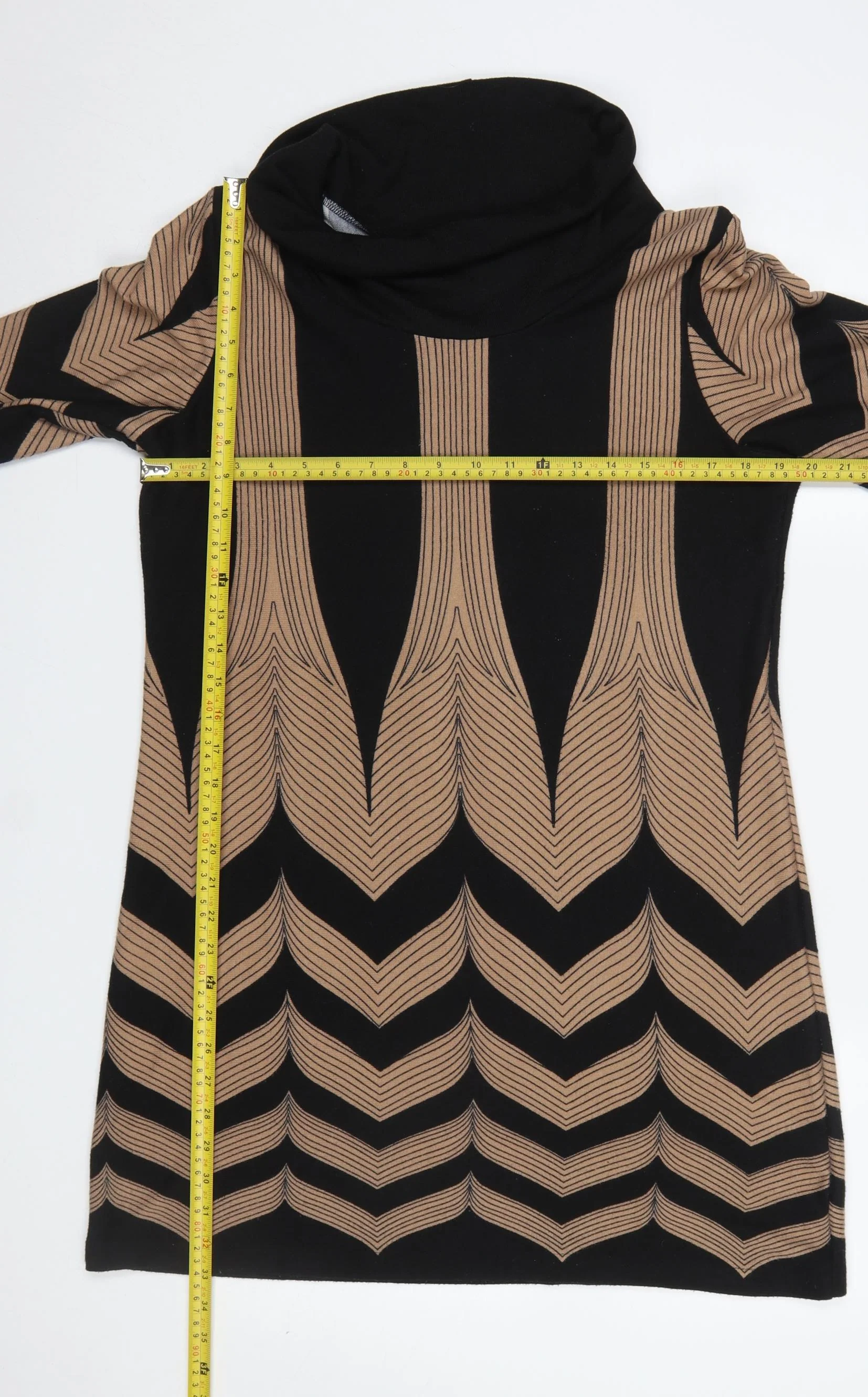 Epilogue Women Black Geometric Roll Neck Knit Shift Dress Size 16 - Image 2