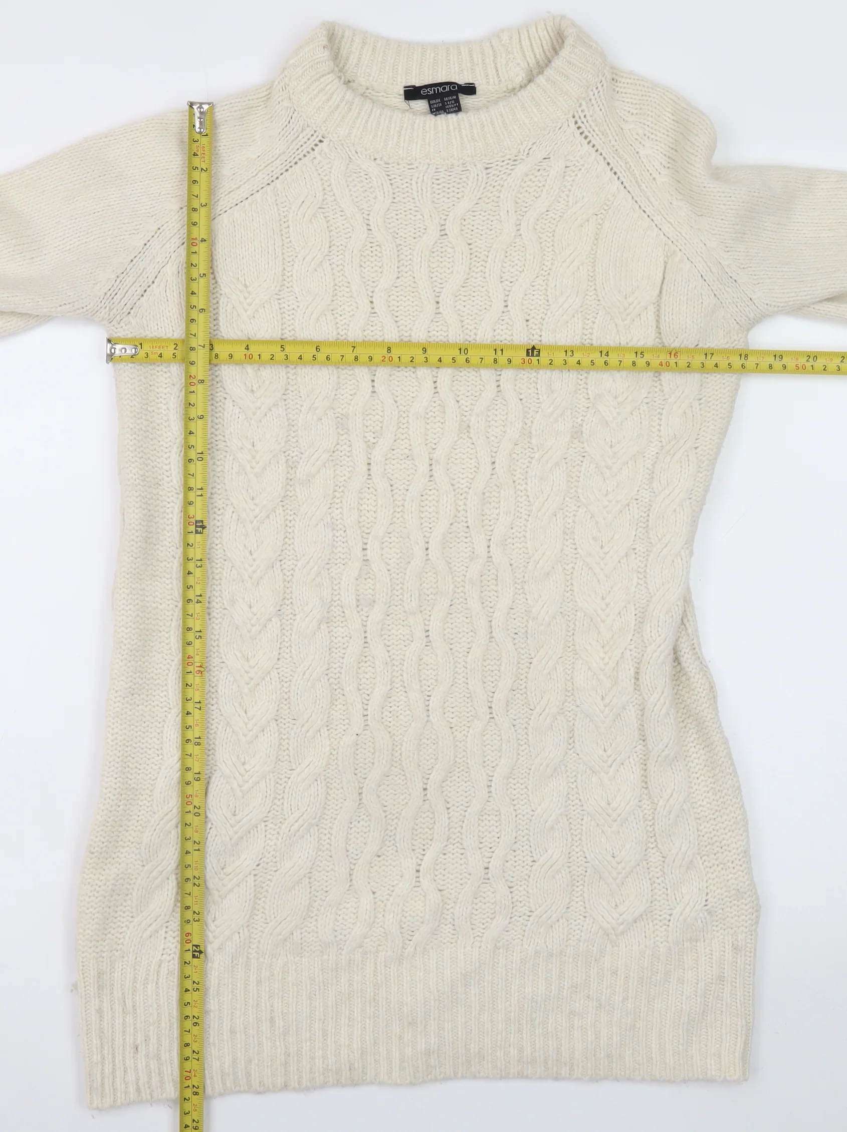 Esmara Women Ivory Cable Knit Long Sleeve Jumper Dress Size 8-10 - Image 2