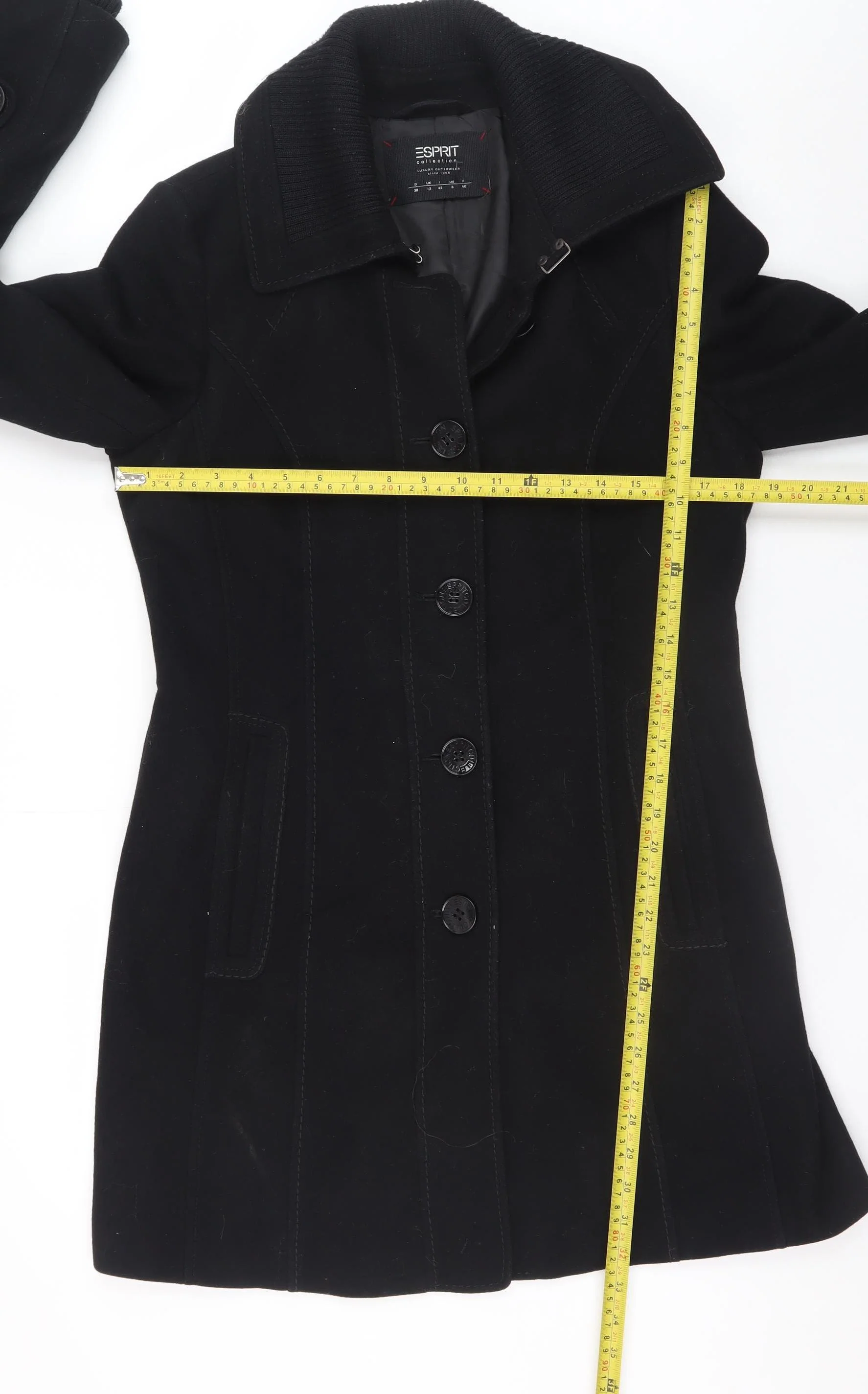 Esprit Womens Black Wool Blend Mid-Length Coat Size 12 - Image 2