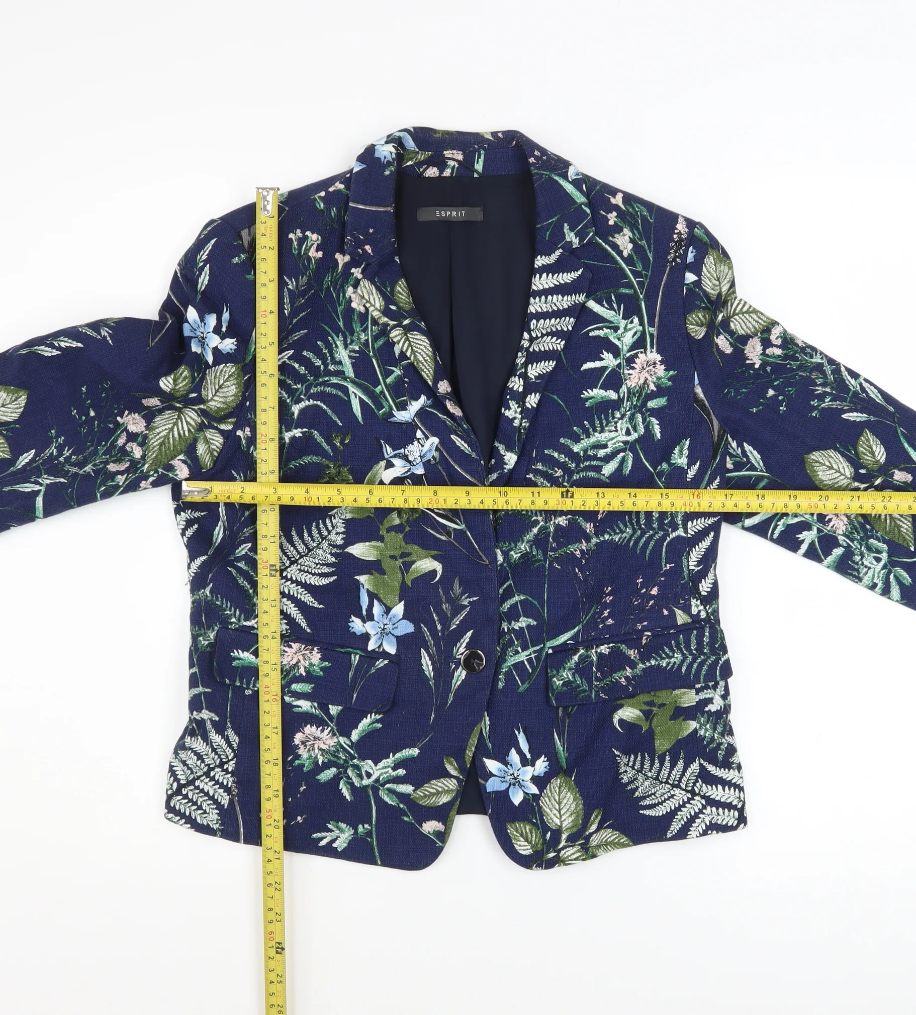 Esprit Womens Blue Floral Blazer Size 14 Single Breasted Jacket - Image 2