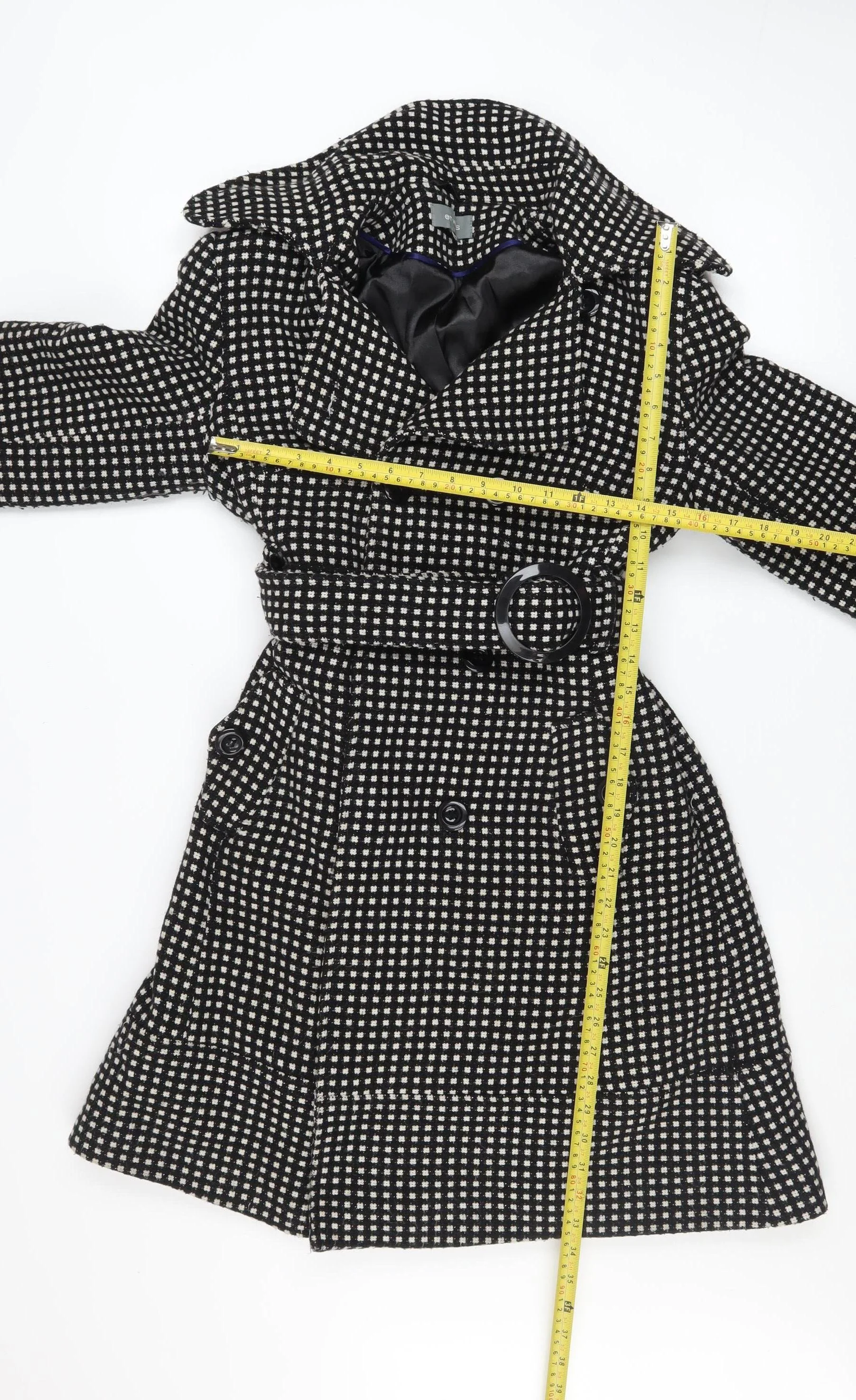 Et Vous Women's Black Check Trench Coat Size 12 Belted Wool Blend - Image 2