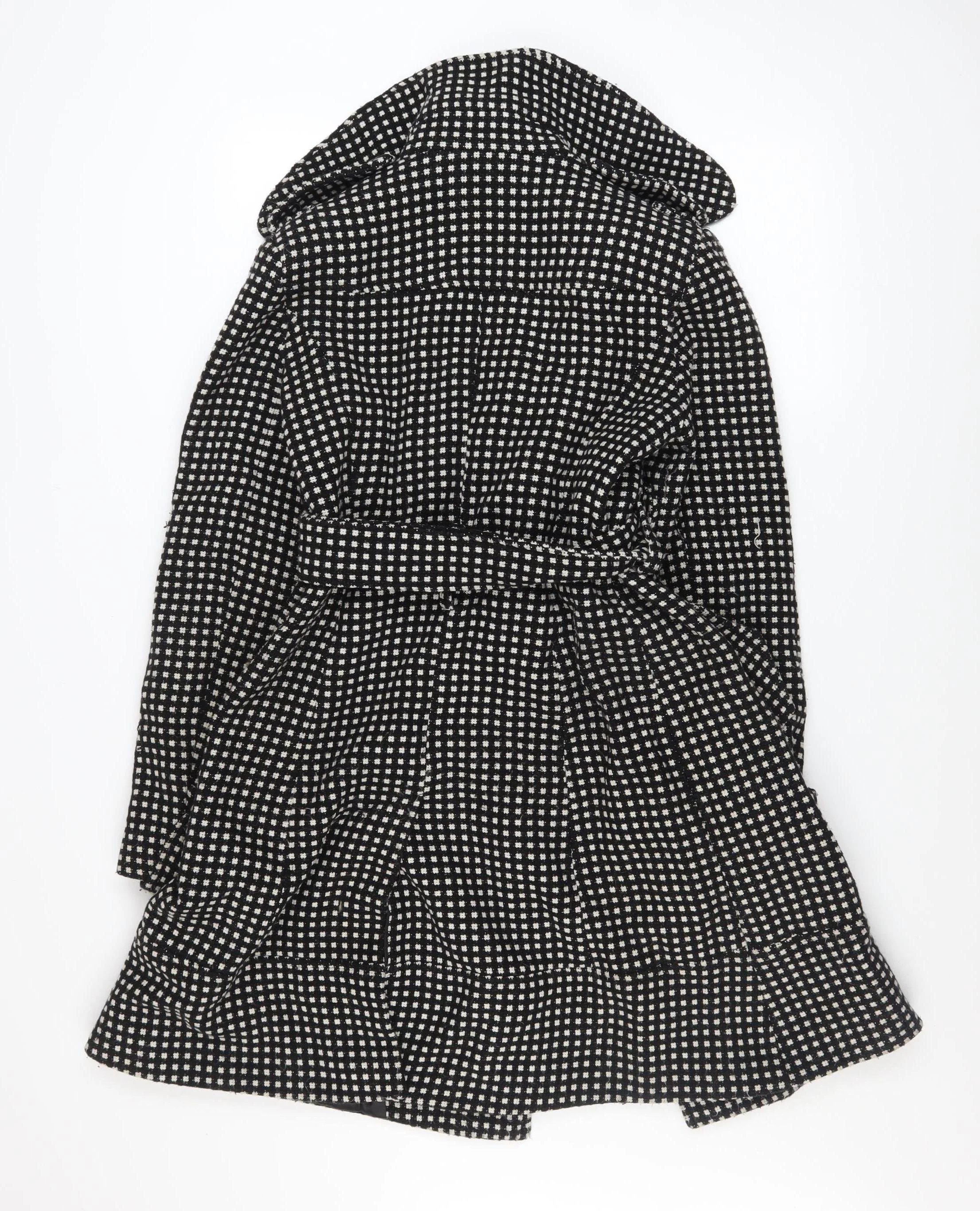 Et Vous Women's Black Check Trench Coat Size 12 Belted Wool Blend - Image 3