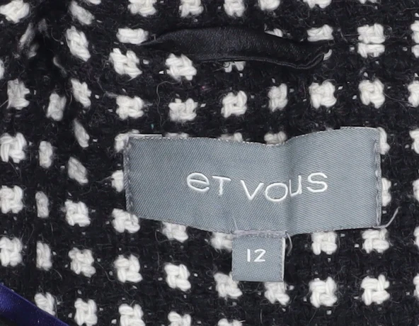 Et Vous Women's Black Check Trench Coat Size 12 Belted Wool Blend - Image 4