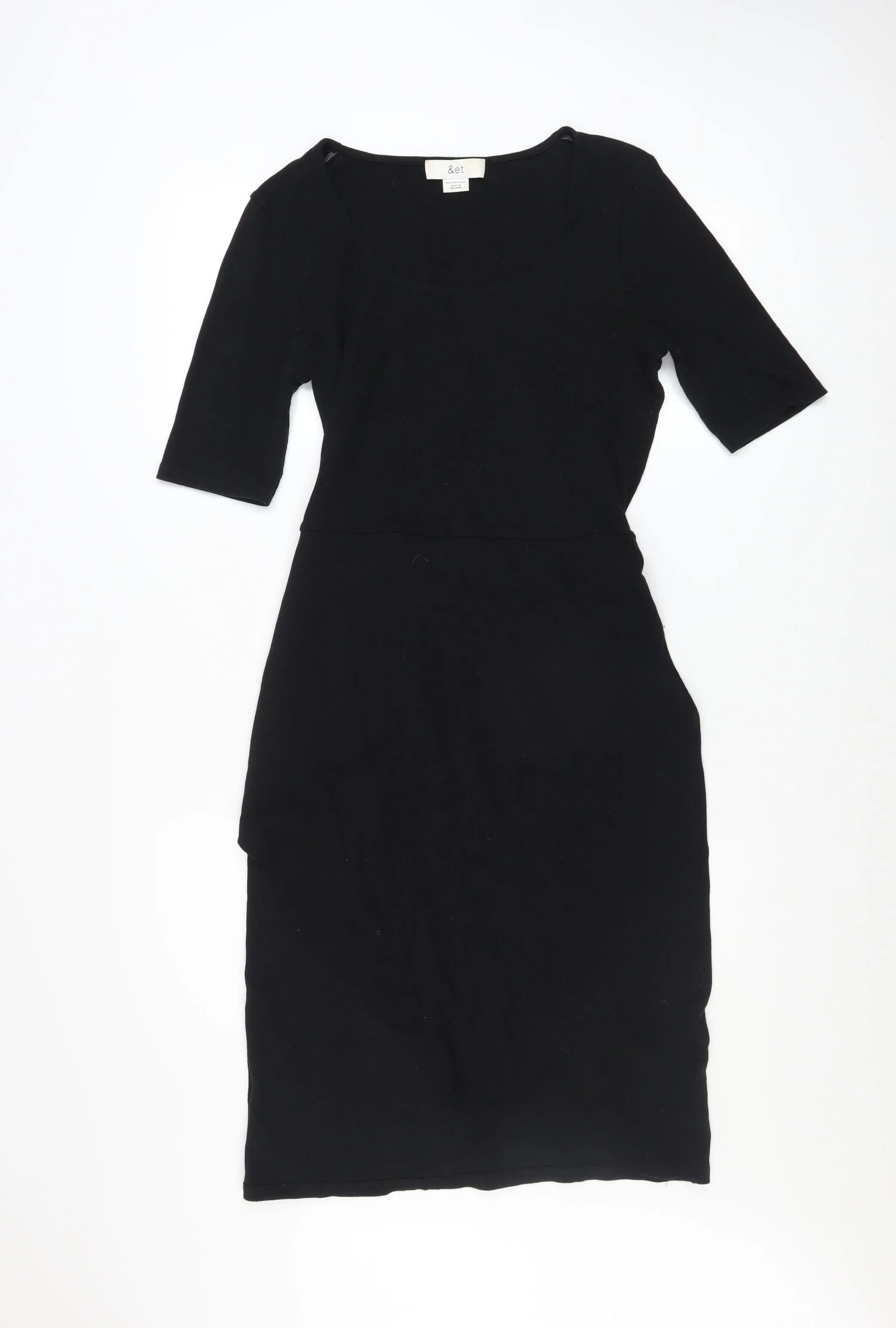 &et Womens Black Size 12 Bodycon Knee Length Cotton Blend Dress