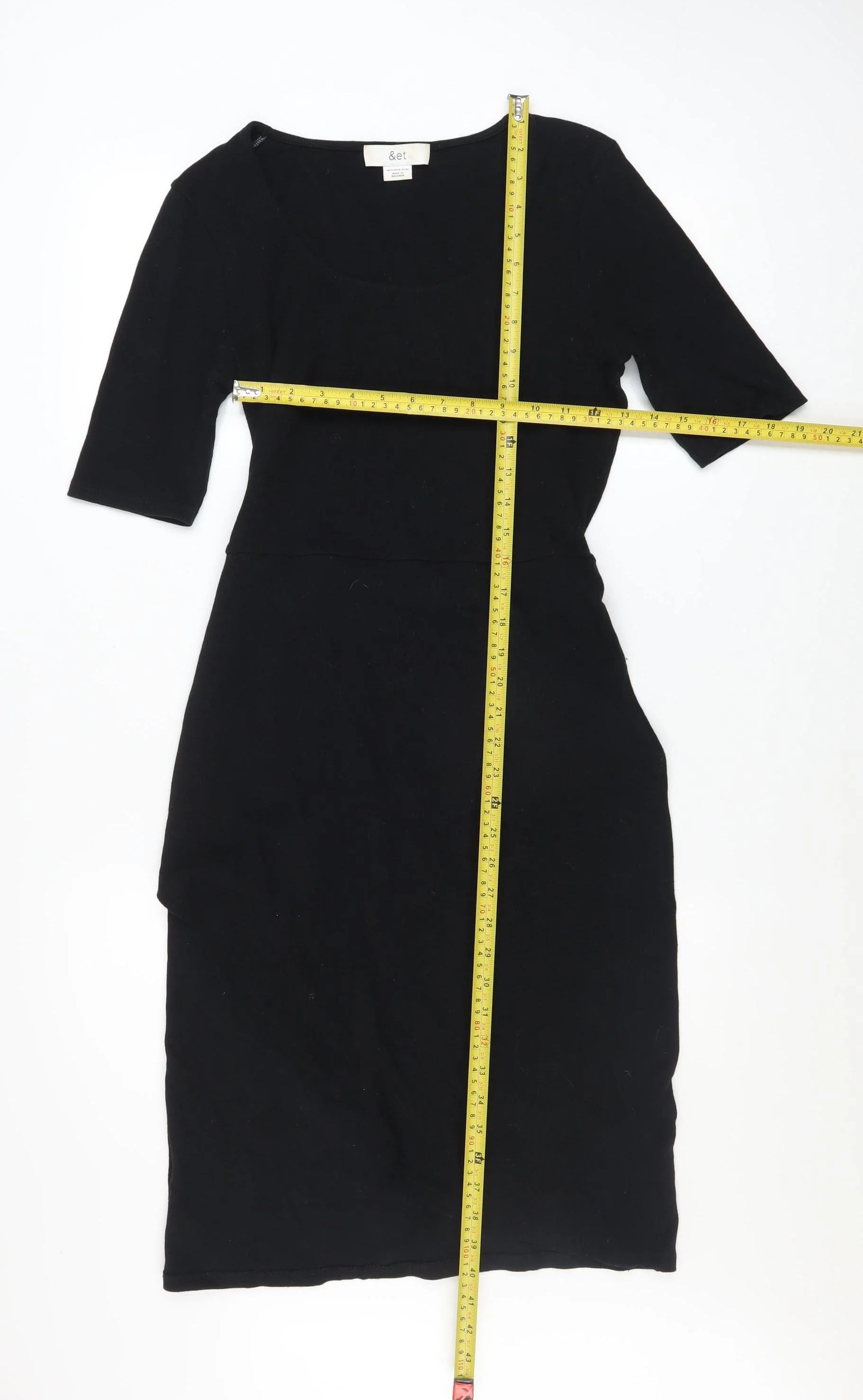 &et Womens Black Size 12 Bodycon Knee Length Cotton Blend Dress - Image 2