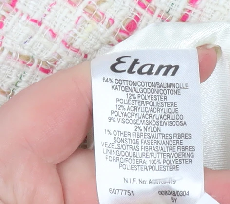 Etam Women Beige Pink Tweed Blazer Jacket UK 14 Bouclé Lined - Image 5