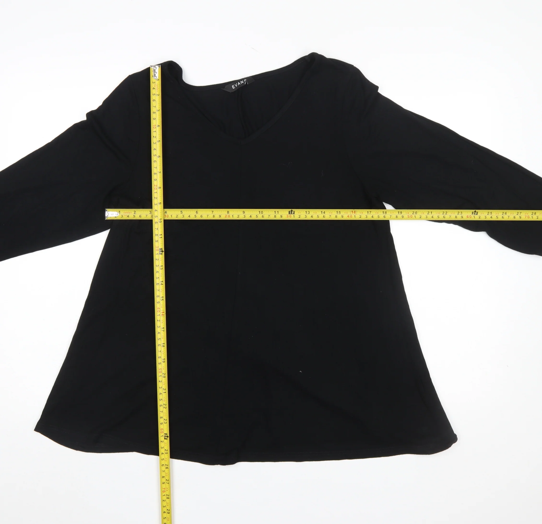 Evans Womens Black Viscose Jersey V-Neck 3/4 Sleeve Blouse Size 16 - Image 2