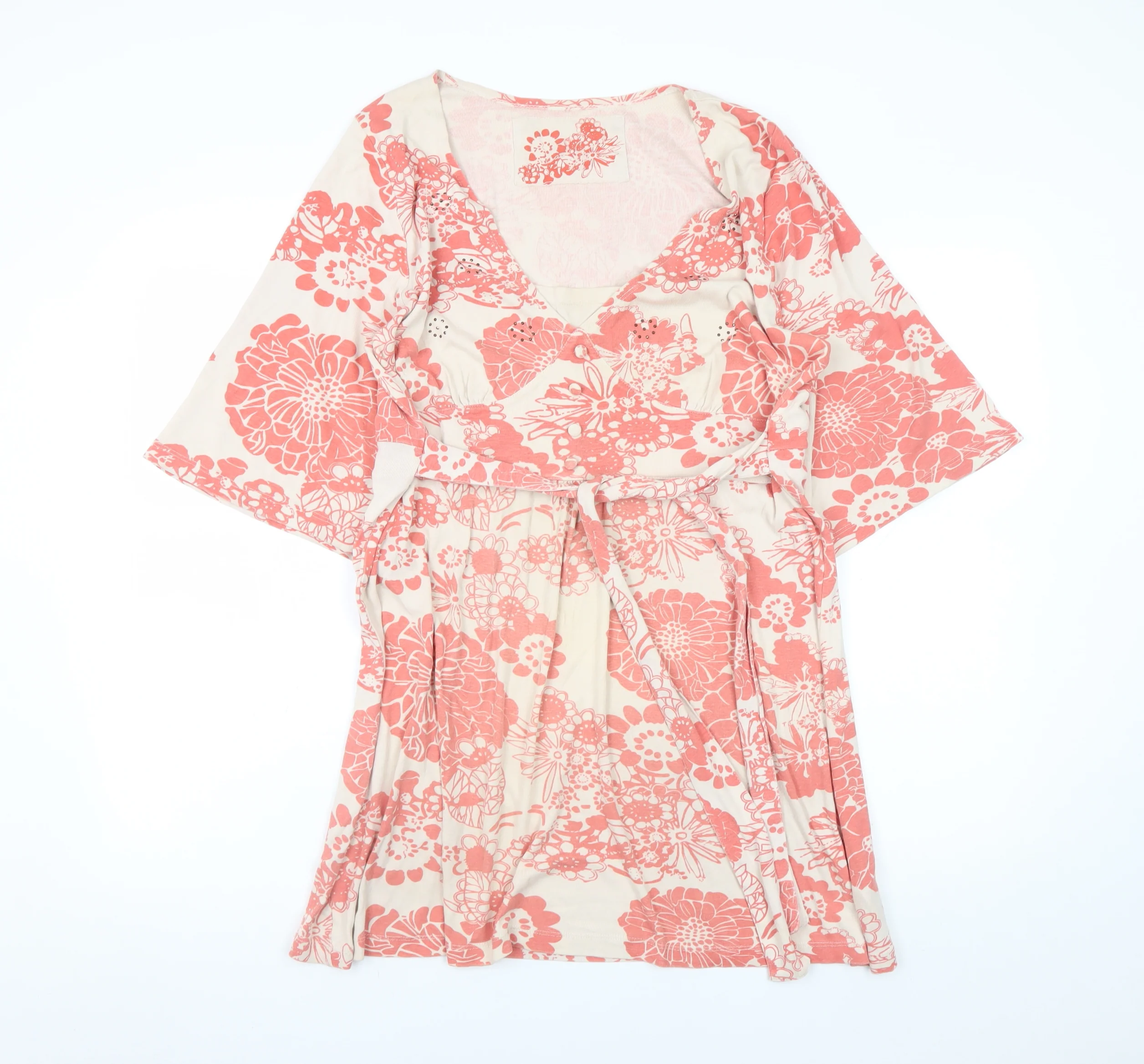 Evans Womens Pink Floral Cotton Wrap Dress Size 16