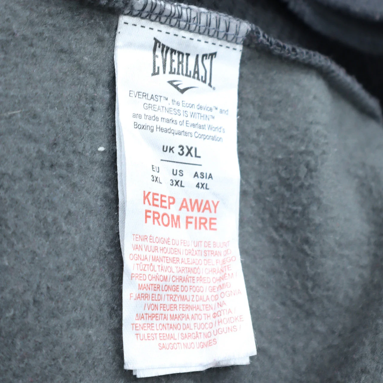 Everlast Mens Grey 3XL Full Zip Fleece Hoodie - Image 5