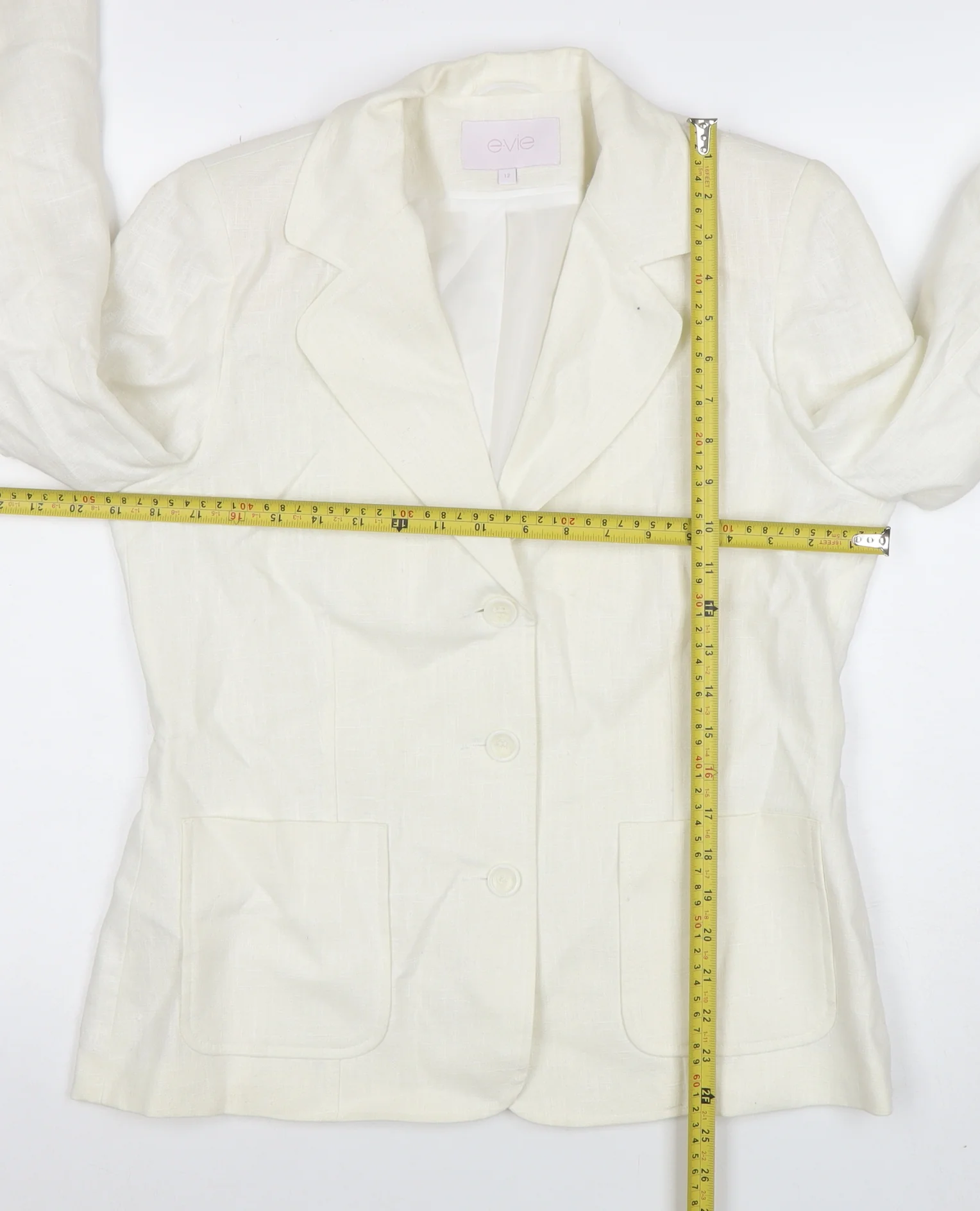 Evie Women's Ivory Linen Blend Blazer Size 12 Tailored Jacket - Image 2
