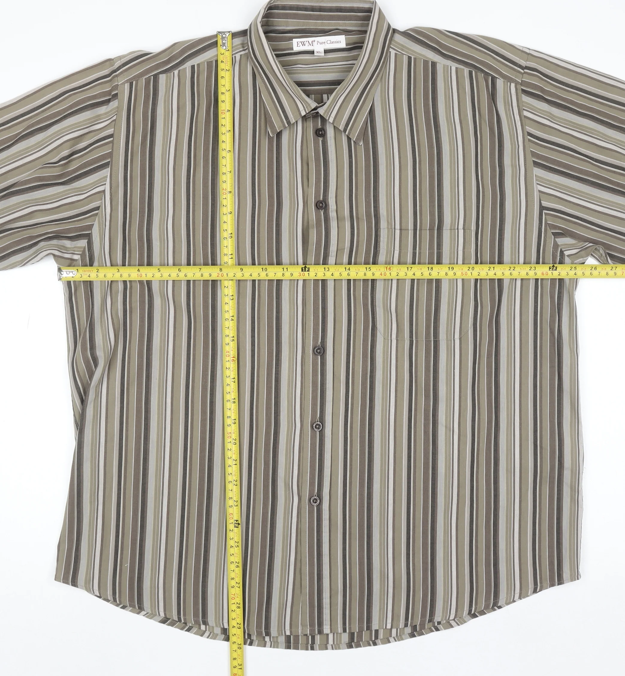 EWM Pure Classics Men's Brown Striped Short Sleeve XL Cotton Shirt - Image 2