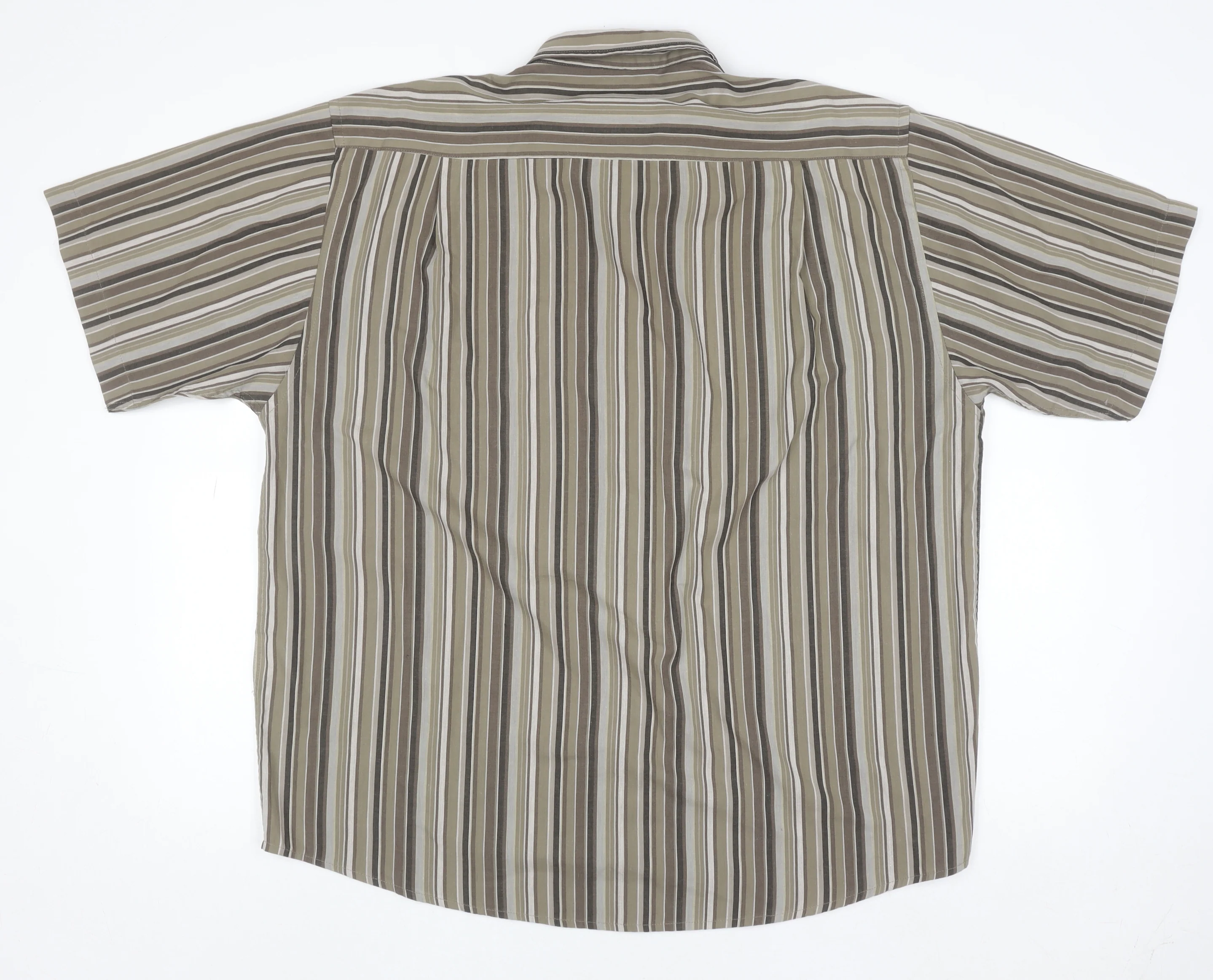 EWM Pure Classics Men's Brown Striped Short Sleeve XL Cotton Shirt - Image 3
