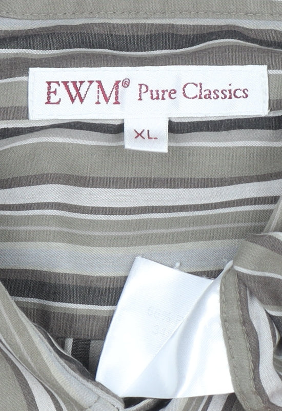 EWM Pure Classics Men's Brown Striped Short Sleeve XL Cotton Shirt - Image 4