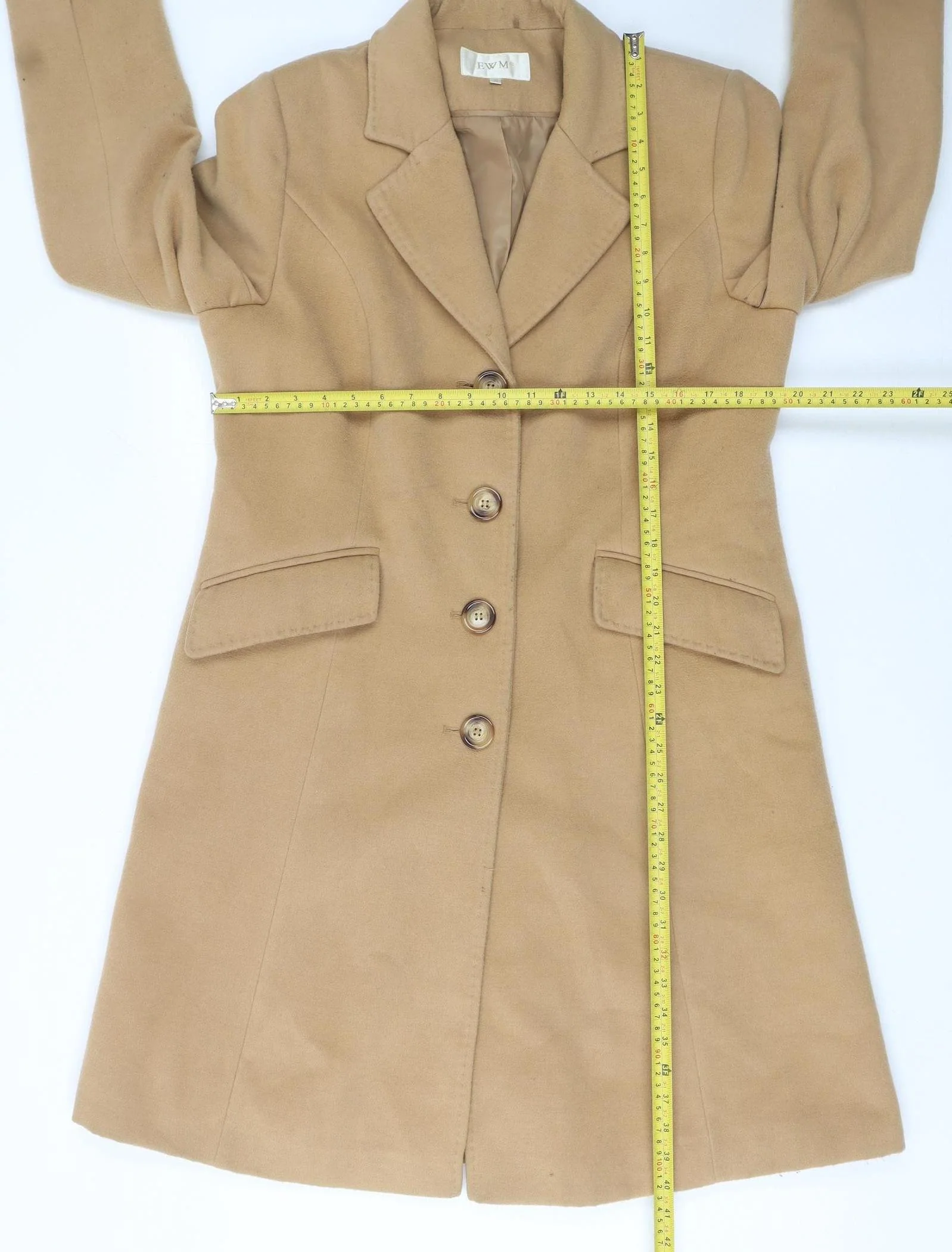 EWM Women Beige Mid-Length Button Overcoat Size 16 Classic Wool Blend Style - Image 2