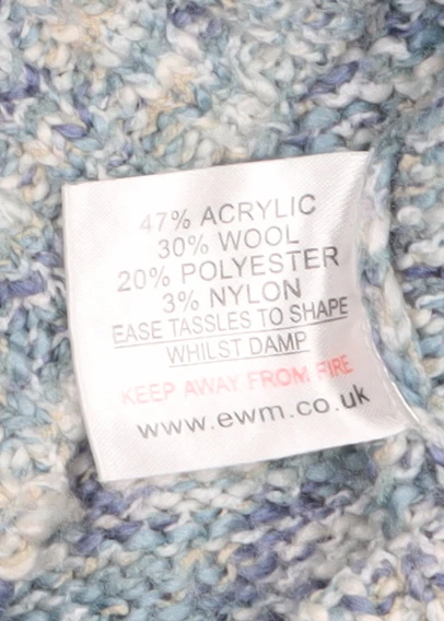 EWM Women’s Blue Chunky Knit Roll Neck Fringed Pullover Jumper L 18-20 - Image 4