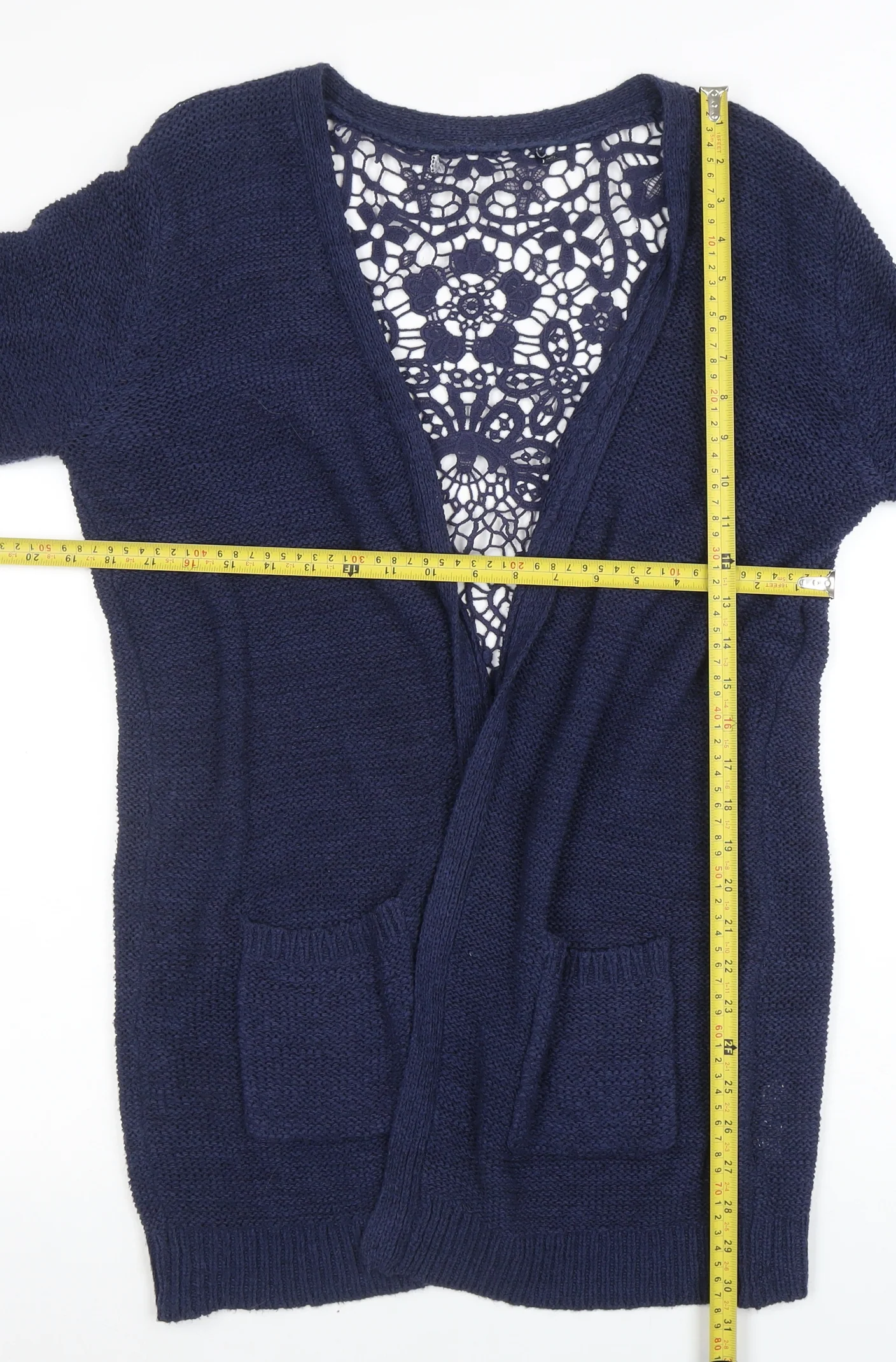 EWM Womens Blue Open Knit Lace Back Cardigan Size M 14-16 - Image 2