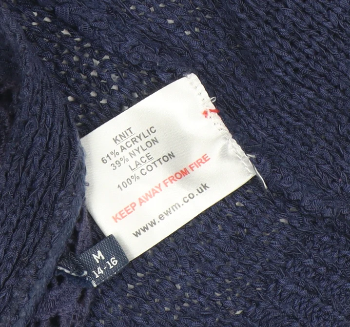 EWM Womens Blue Open Knit Lace Back Cardigan Size M 14-16 - Image 4