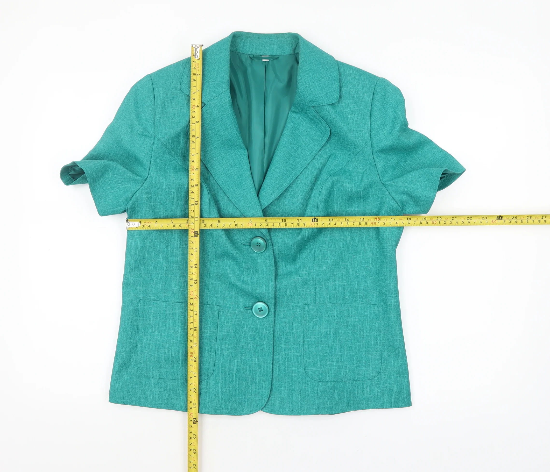 EWM Women's Green Size 12 Short Sleeve Two-Button Blazer - Image 2