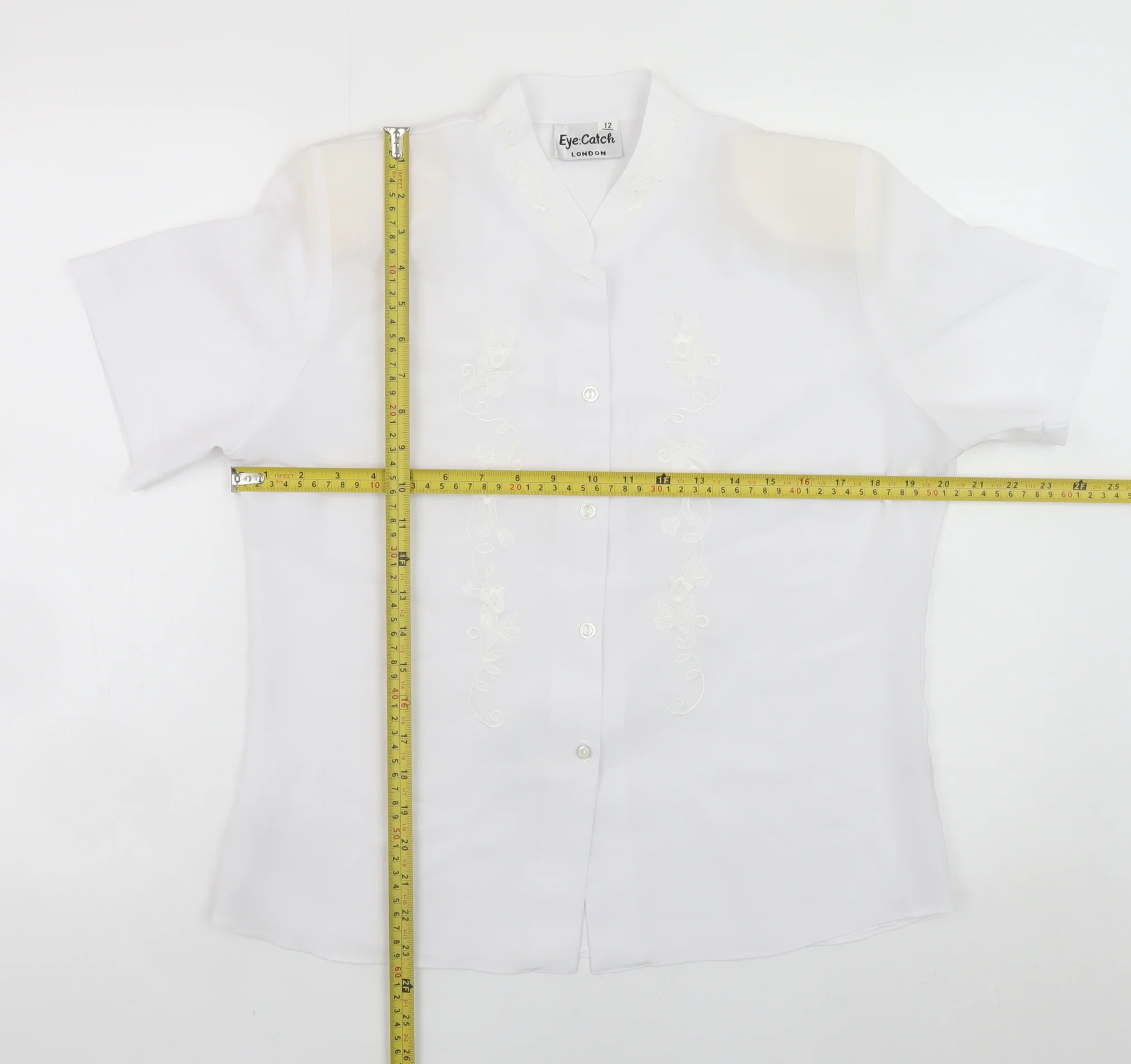 Eye Catch London Women's White Embroidered Short Sleeve Blouse Size 12 - Image 2