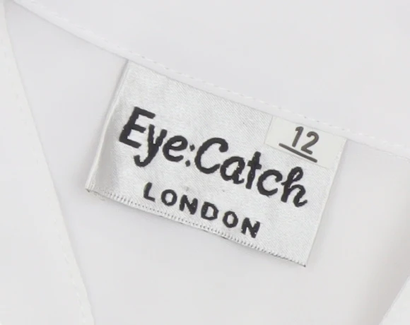Eye Catch London Women's White Embroidered Short Sleeve Blouse Size 12 - Image 4