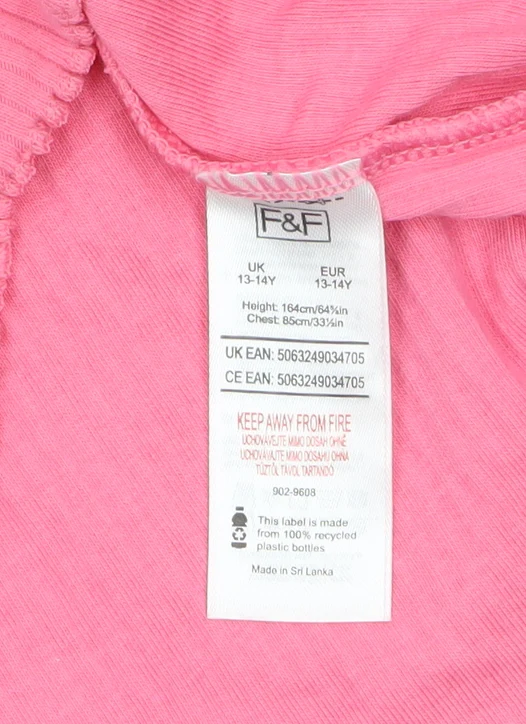 F&F Girls Pink Ribbed Long Sleeve Cotton Stretch T-Shirt 13-14 Years - Image 5