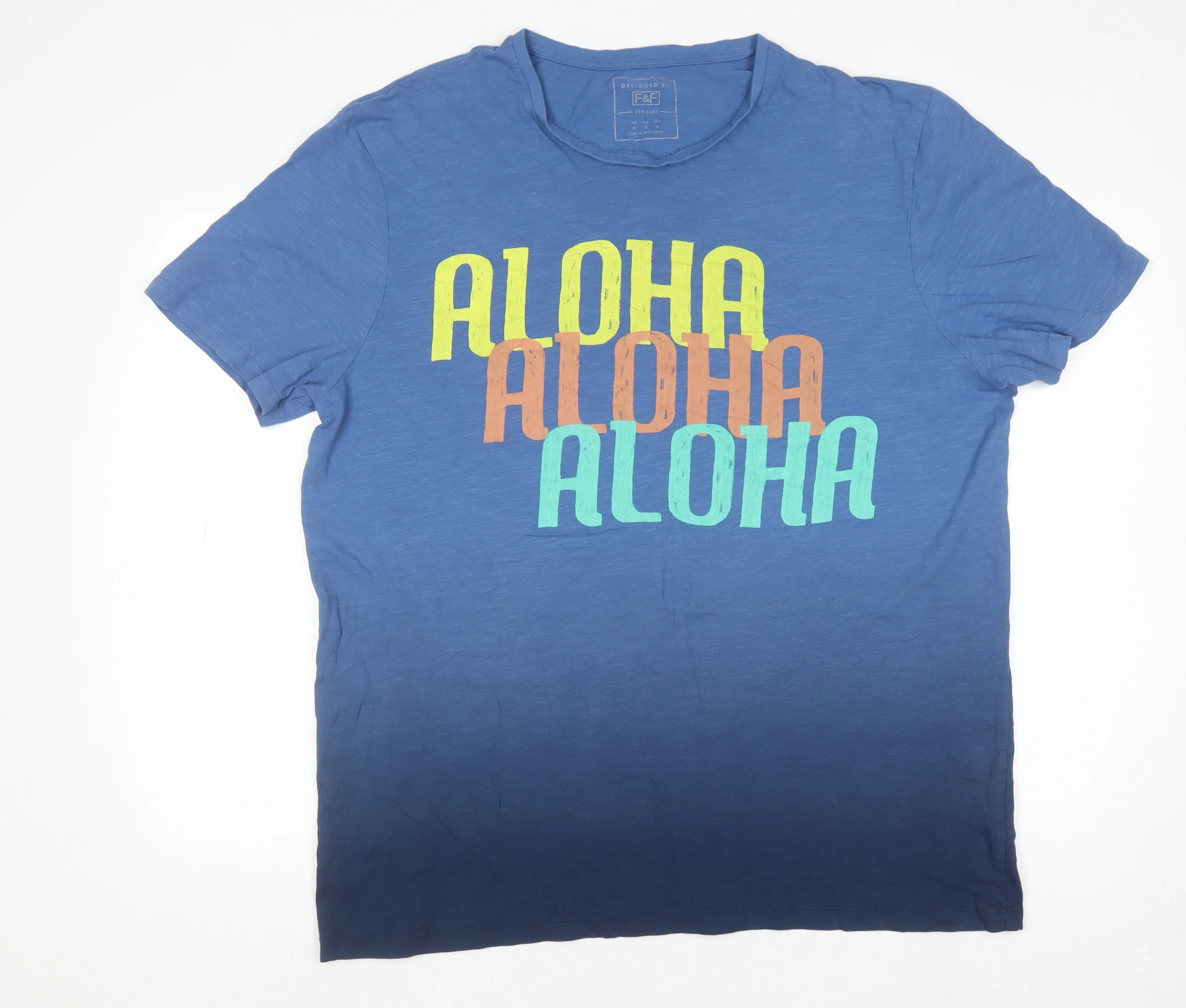 F&F Men’s Blue Aloha Graphic T-Shirt XL Cotton Summer Top