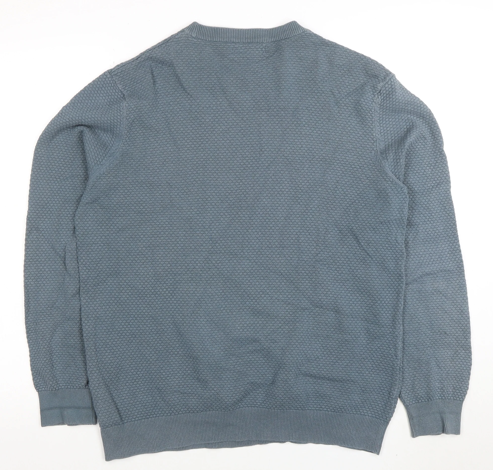F&F Mens Blue Cotton Blend Textured Knit Crew Neck Jumper Size L - Image 3