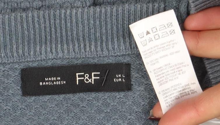 F&F Mens Blue Cotton Blend Textured Knit Crew Neck Jumper Size L - Image 4