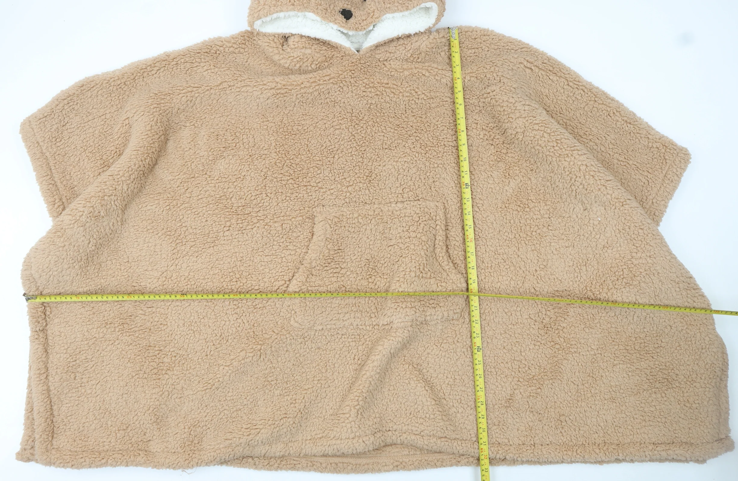 F&F Women Beige Fleece Bear Hooded Robe One Size Winter Loungewear - Image 2