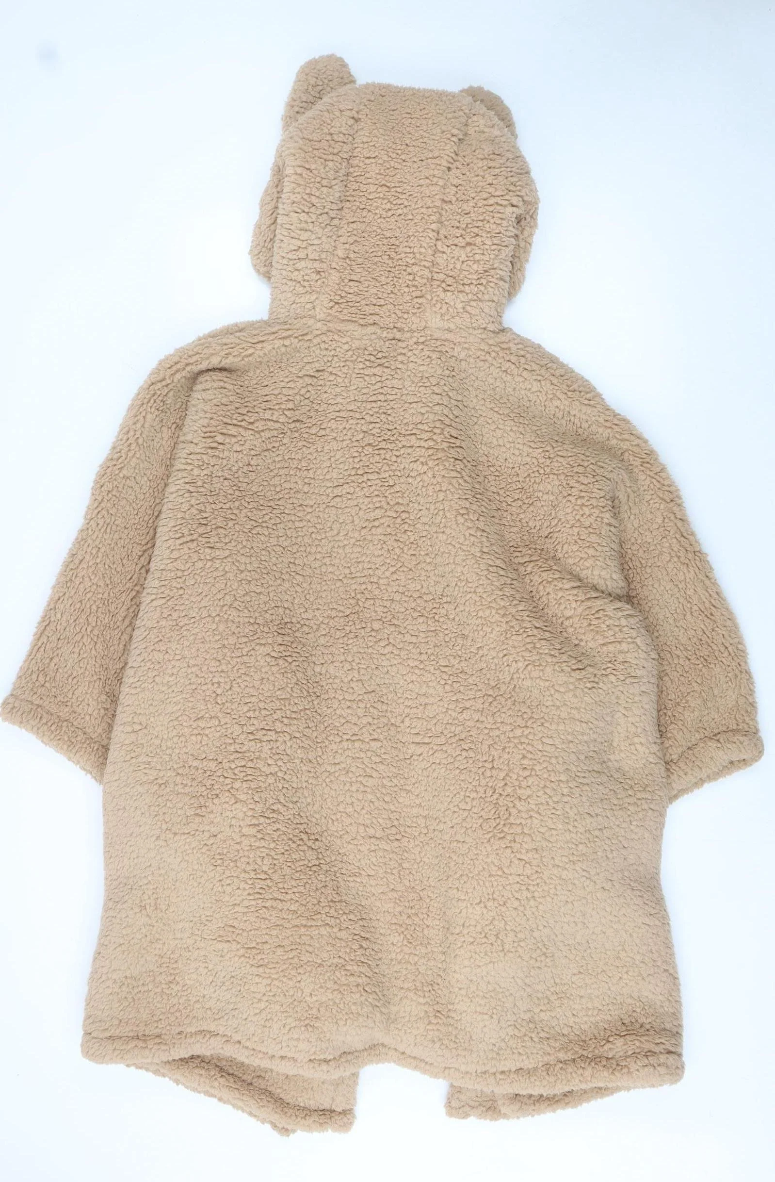 F&F Women Beige Fleece Bear Hooded Robe One Size Winter Loungewear - Image 3