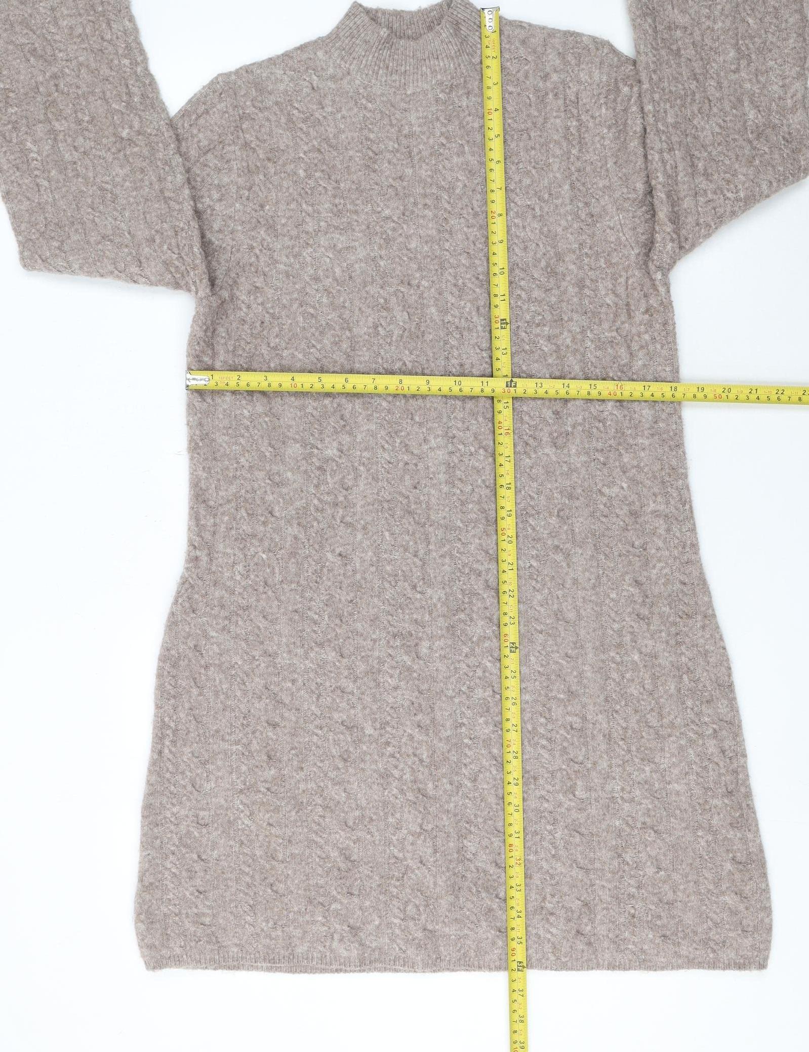 F&F Women Beige Knit Wool Blend Long Sleeve Jumper Dress L - Image 2