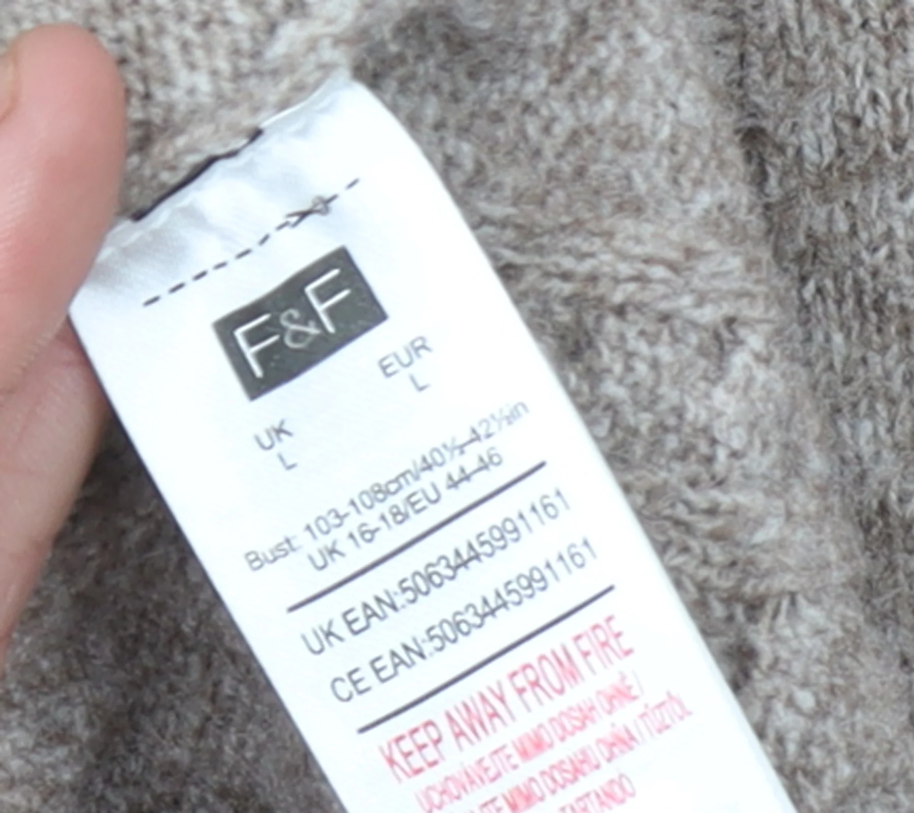 F&F Women Beige Knit Wool Blend Long Sleeve Jumper Dress L - Image 4